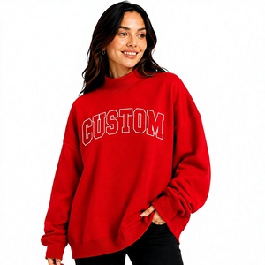 Oversized <b>Drop</b> Shoulder Knitted Mock Neck Sweatshirt for Women's with Embroidered Letter High Quality Polyester/Cotton Material - Product Image 1