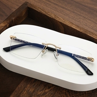 Qingqing 2025 luxe lunettes sans monture pour hommes bloqueurs de lumière bleue alliage d'or ordinateur Simple carré adultes solide lunettes
