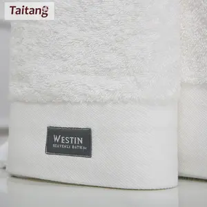 Hotel Spa Towels Set Embroidered Logo White 100% Cotton Face Hand Bath Towel Towels