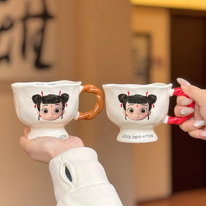 Tasse à pied en céramique Nezha, style dessin animé, avec poignée, pour la maison ou le bureau, tasse à café au lait, pièce unique - Product Image 2