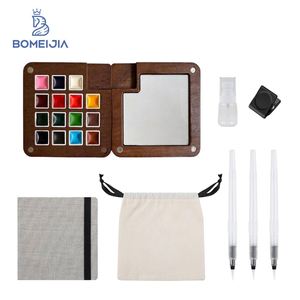 Mini paleta de acuarela de nogal de 15 compartimentos, kit de arte portátil de madera para viajes y otros materiales de arte - Product Image 1