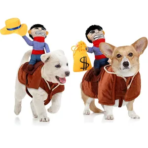 OEM Tas Uang Lucu Pelana Anjing Peliharaan Halloween Kostum Pesta Kostum Hewan Peliharaan Ksatria Koboi Pengendara Kostum Anjing Halloween Pakaian Cosplay