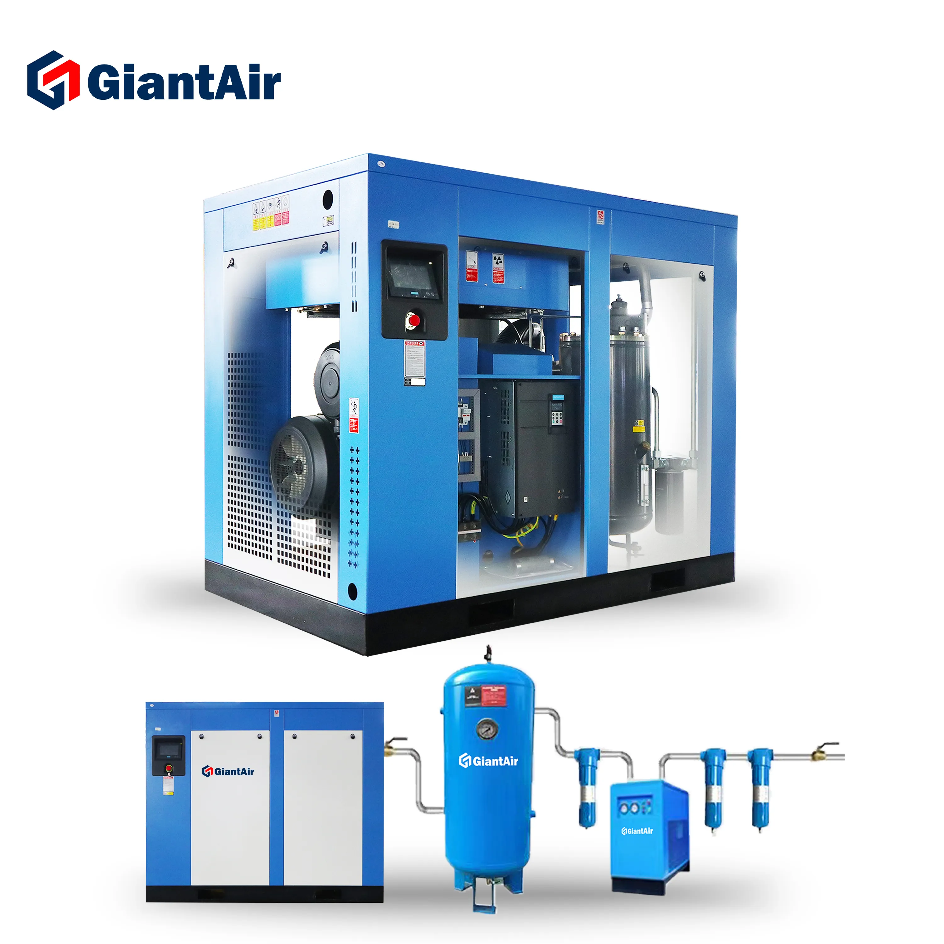 Giantair Kompresor Udara Sekrup OEM Kualitas Terbaik dan Senyap 10hp Magnet Permanen Konversi Frekuensi Pompa Kompresor Udara Bebas Minyak