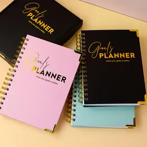 Leter-Agenda planificadora mensual con caja de regalo, cuaderno con logotipo personalizado 2023 A5, espiral rosa