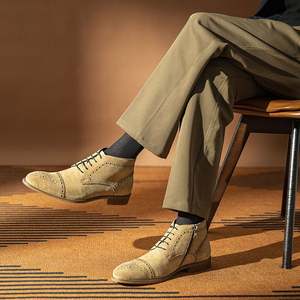 Botas Chelsea de Piel Genuina Nuevas con Cordones, Altura al Tobillo, Otoño Invierno, Cómodas, Modernas, Casuales, para Caminar, Zapatos para Hombre - Product Image 2