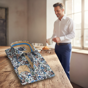 Chemise habillée décontractée pour homme en coton 100% bleu à fleurs, de haute qualité, infroissable, écologique, collection Printemps - Product Image 3
