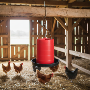 New Thickened and Durable YOUMU Chicken Feeder 15kg Red PP Plastic &amp; <strong>Metal</strong> Automatic Feeding <strong>Trough</strong> for Poultry Farms - Product Image 4
