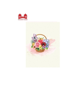 Carte de vœux 3D pop-up faite à la main avec un design de panier de fleurs multiples pour un anniversaire, la fête des mères, un anniversaire de mariage, un cadeau - Product Image 1
