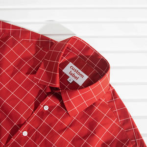 <span class=keywords><strong>Camicia</strong></span> Estiva Corta Personalizzata con Bottoni 100% Cotone Casual Colletto Quadrato <span class=keywords><strong>Rossa</strong></span> <span class=keywords><strong>a</strong></span> <span class=keywords><strong>Quadri</strong></span> Manica Corta - Product Image 3