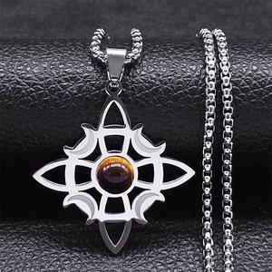 Collar de piedra natural, símbolo ritual, joyería pagana con nudo de bruja, collar Wiccan, símbolo, joyería de acero inoxidable - Product Image 2