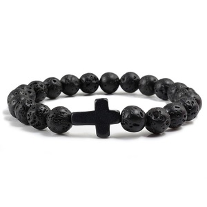 LC20251028 Venta al por mayor Hombres hechos a mano 8MM Piedra elástica semipreciosa Pulsera cristiana Pulsera cruzada con cuentas de turquesa - Product Image 3
