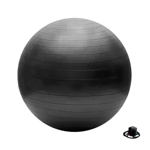 Custom Logo Anti-Burst round PVC Yoga Ball 65cm & 95cm Black Matt Colors Balance & Pump for Home Gym Fitness Exercise