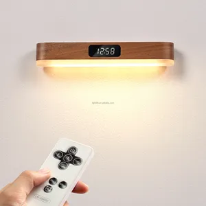 Applique murale magnétique en bois massif Minuterie à gradation progressive pour intérieur Lampe murale rechargeable pour maison intelligente Télécommande Applique murale avec horloge