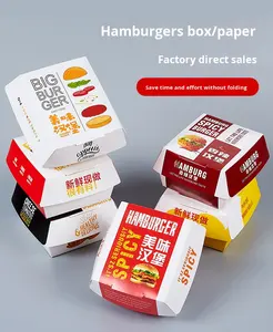 Envío Gratis Desechable <span class=keywords><strong>Hamburguesa</strong></span> Embalaje Carpetas 100 Piezas/paquete Impresión Offset Caja de cartón universal para uso alimentario - Product Image 2