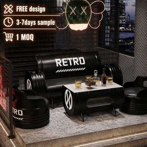 Juego de Muebles de Barril de Metal con Acabado en Polvo, Estilo Industrial Moderno Negro, para Comedor, Bar, Cafetería, Salón Comercial - Product Image 1