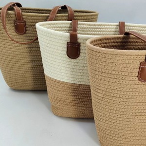 Cotton rope woven <b>straw</b> <b>bag</b>, women's large capacity, Korean style new woven <b>bag</b>, shoulder <b>bag</b>, high-end commuter tote <b>bag</b> - Product Image 1