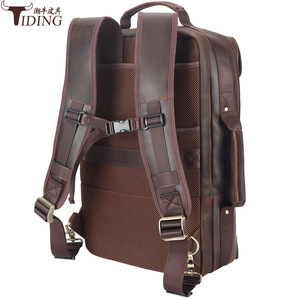 Tiding Genuine Leather <b>Backpack</b> 20-35L Large Capacity Computer Travel Outdoor Mountaineering <b>Backpack</b> Dark <b>Brown</b> - Product Image 2