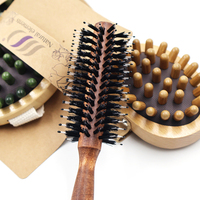 Brosse à cheveux 2 couleurs pour salon Outil de coiffure ionique à main Manche en bois Poils de sanglier Nylon Curly Hairdressing Hair Extensions