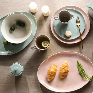 Juego de Vajilla de Porcelana Ecológica LovingHome, Estilo Nórdico, Color Verde Rosa, <span class=keywords><strong>Kora</strong></span> Acacia, Cinco Secciones, Diseño Floral - Product Image 2