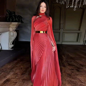 Váy dạ hội kín đáo may đo, kiểu xếp ly, có dây lưng, dáng ôm, tay dài, dành cho người nổi tiếng, đầm dự tiệc, trang phục kín đáo cho người Hồi giáo. - Product Image 3