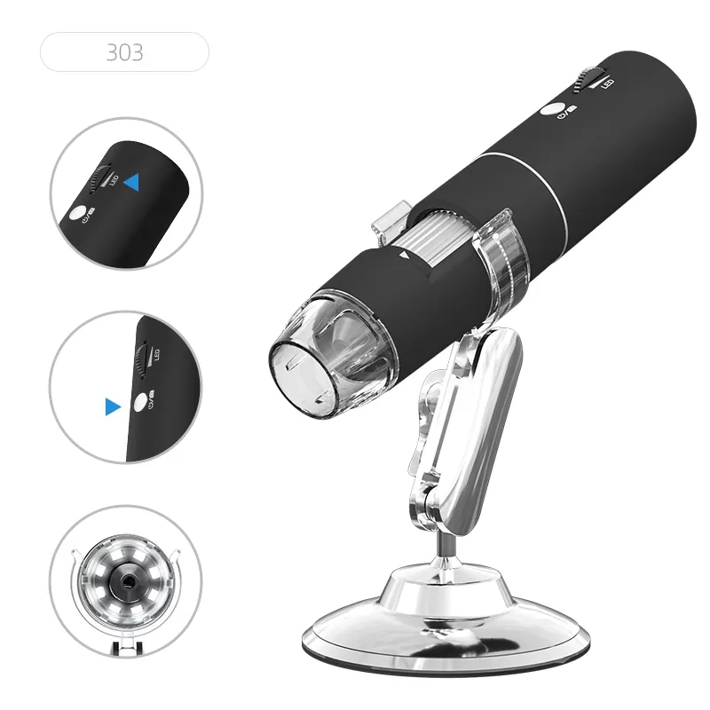 ALEEZI 303 Microscope Wifi 1000x Microscope Numérique Caméra 2MP Pixel Microscope Numérique 8 LEDs pour IOS Android téléphone Détection
