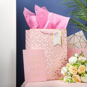 Pink Gold Foil Polka Dot Gift Bag With Card And <b>Tissue</b> Paper Birthday <b>Wedding</b> Bridal Shower Graduation - Product Image 4
