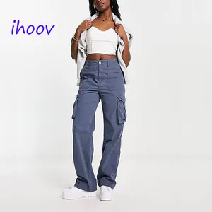 Ihoov Modieuze Casual Damesbroek Effen Kleur Multi Pocket Cargo Broek