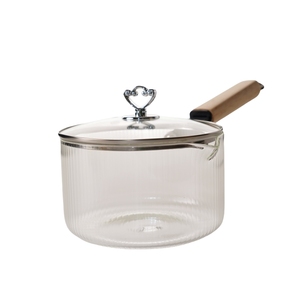 Olla de vidrio resistente al calor de suministro a granel para productos lácteos, mango de madera y cubierta de vidrio Premium - Product Image 1