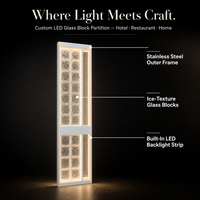 Paravent de séparation en verre lumineux LED personnalisé avec cadre en acier inoxydable pour hall d'hôtel et bureau