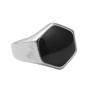 Stainless Steel Hexagon <b>Ring</b> Black Epoxy Men's Retro Punk Style Jewelry Gift - Product Image 5