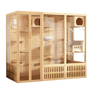 Nueva villa de casa de lujo para gatos con luz <span class=keywords><strong>LED</strong></span>, recinto de madera con múltiples funciones y poste para rascar para Cat Cafe Pet Hospital - Product Image 1
