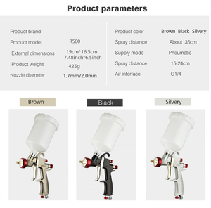<span class=keywords><strong>Pistolet</strong></span> de pulvérisation à gravité LVLP R500 600cc pour voiture et tôle automobile, finition chromée noire personnalisable OEM - Product Image 3