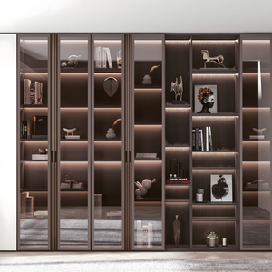 Porte de placard en verre trempé avec poignée intégrée, cadre en aluminium fin, style italien moderne et luxueux - Product Image 1