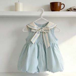 Nuovi <span class=keywords><strong>Vestiti</strong></span> per Ragazze 2026, Stile Francese con Colletto Blu a Righe e Colletto a Bambola, Elegante Vestibilità e Gonna a Palloncino - Product Image 3
