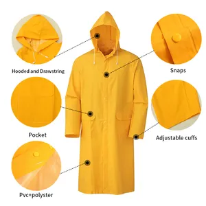 Дешевый желтый Водонепроницаемый дождевик для работы на заказ, дождевик из ПВХ для взрослых и мужчин, походный дождевик, дождевик с капюшоном