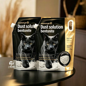Custom Bentonite <b>Cat</b> <b>Litter</b> Packaging Bag Aluminized Spout Stand Up Zipper Pouch with Strong Carry Handle - Product Image 1