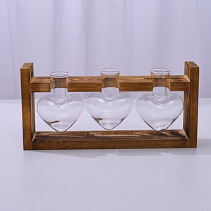 Vaso <span class=keywords><strong>in</strong></span> Vetro a Forma di Cuore Moderno ed Ecologico, Porta Piante <span class=keywords><strong>in</strong></span> <span class=keywords><strong>Legno</strong></span> Intagliato a Mano, Contenitore da Tavolo per Casa e Ufficio - Product Image 2