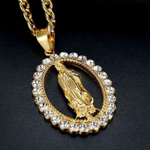 Themed Pendant Necklace Gold Plated Rhinestone Oval Religious Charm Unisex Everyday Wear - Product Image 4