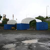 Abri pour conteneur maritime à structure simple 20'x20' avec revêtement en PVC ignifuge pour le stockage, les ateliers et la protection