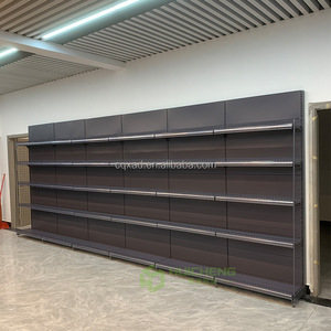 Estante de Exhibición Metálico Gris de Doble Cara para Supermercado, con Panel Lateral Opcional y Niveles Ajustables para Productos de Abarrotes - Product Image 3
