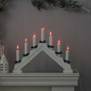 圣诞节红色白色木制蜡烛桥暖白光led灯电池供电蜡烛桥灯