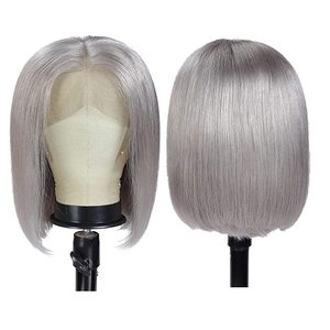 Peluca de Cabello Natural con Frente de Encaje y Parte Media Pre-Plucked, Color Gris Plateado, Corte Bob, para Mujer, Venta al Por Mayor - Product Image 3