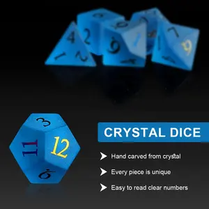 ตารางกระดาน Dice ขายส่ง MTG RPG DND Polyhedral อัญมณีลูกเต๋าคริสตัลสีฟ้า Frosted แก้วชุดลูกเต๋า