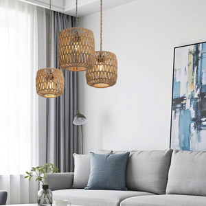โคมไฟแขวนทำมือทรงกลม E27 สีกากี ไฟ LED สำหรับบ้าน ร้านอาหาร ไฟเพดาน - Product Image 4