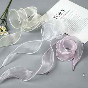 Free Sample Ribbon Laces Organza Chiffon Yarn Transparent Lace Ballet Style Korean Pearl Buckle Beige Lace <b>Rope</b> - Product Image 2