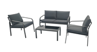 Ensemble de conversation de patio moderne en aluminium gris foncé, 4 pièces, avec table basse en verre trempé, coussins imperméables