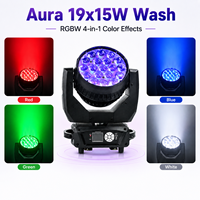 Projecteur LED mobile à haute luminosité Aura 19x15W RGB Wash avec zoom, contrôle DMX512/sonore, indice de protection IP33