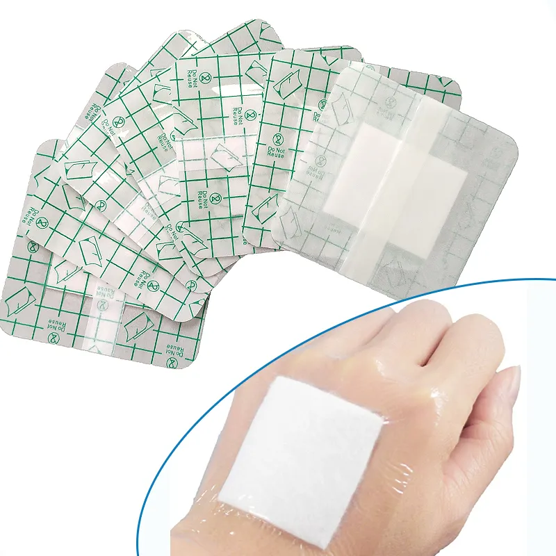 Muestra gratis impermeable transparente 6X7cm PU película vendaje PU tres capas cuidado de heridas adhesivo vendaje para heridas