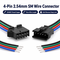 Connecteur de câble SM 4 broches 2,54 mm mâle-femelle 22AWG 15 cm avec câble en cuivre étamé à déconnexion rapide pour bande LED RGB