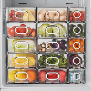 Plastic transparent fridge storage container Pantry Cabinet Bins with Handles Organizer, PET Refrigerator Food drawer fridge